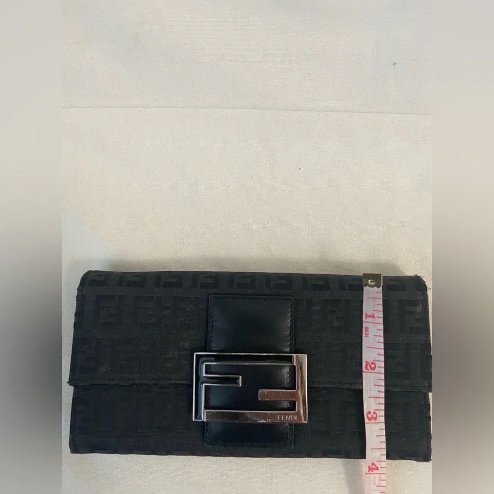 Authentic FENDI Zucchino Print Canvas Leather Black Long Wallet 8M0021 - Picture 15 of 16